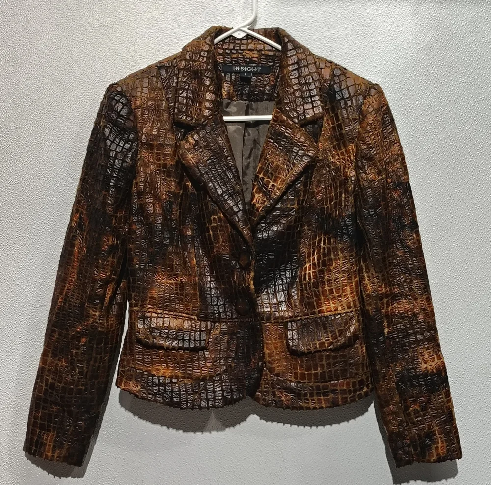 Insight Women's Cropped Faux-Croc Leather Jacket in Brown - Picture 8 of 8